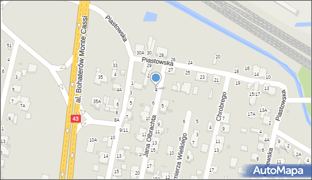 Częstochowa, Jana Olbrachta, 4, mapa Częstochowy