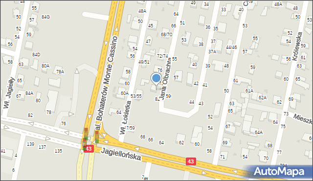 Częstochowa, Jana Olbrachta, 80, mapa Częstochowy