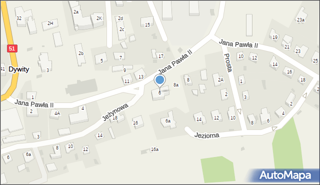 Dywity, Jana Pawła II, 6, mapa Dywity