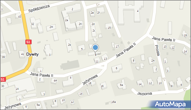 Dywity, Jana Pawła II, 9, mapa Dywity