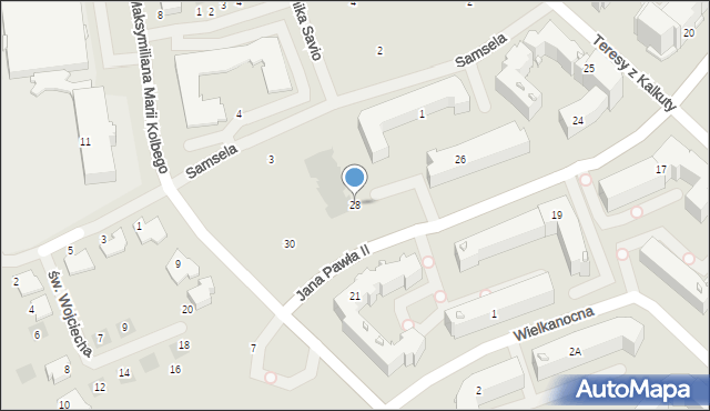 Ełk, Jana Pawła II, 28, mapa Ełku