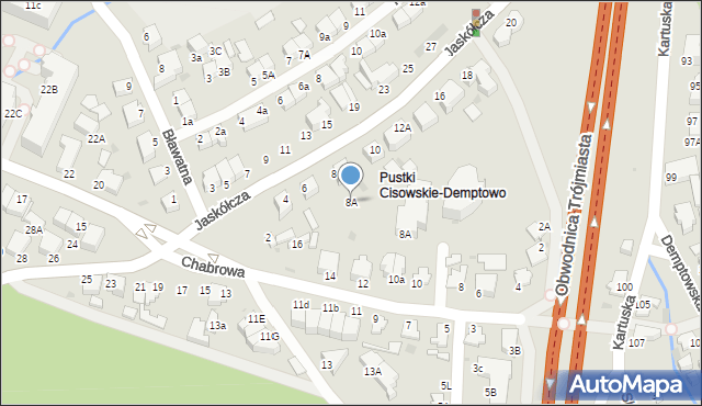 Gdynia, Jaskółcza, 8A, mapa Gdyni