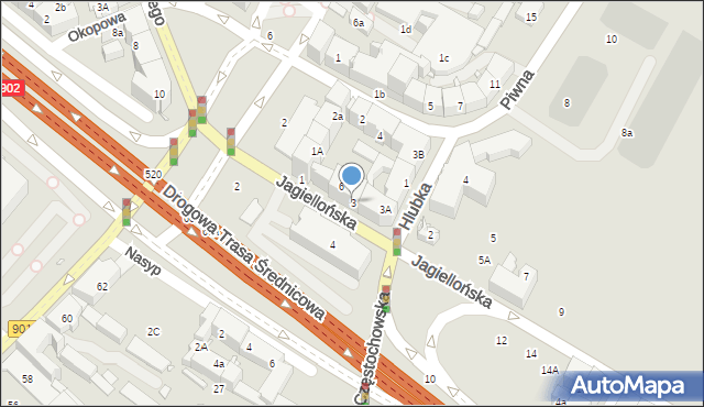 Gliwice, Jagiellońska, 3, mapa Gliwic