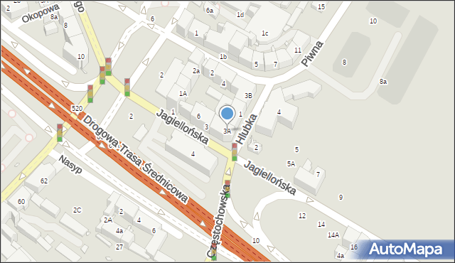 Gliwice, Jagiellońska, 3A, mapa Gliwic