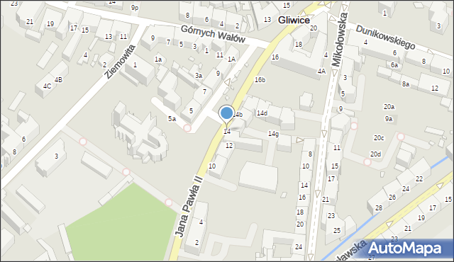 Gliwice, Jana Pawła II, 14, mapa Gliwic