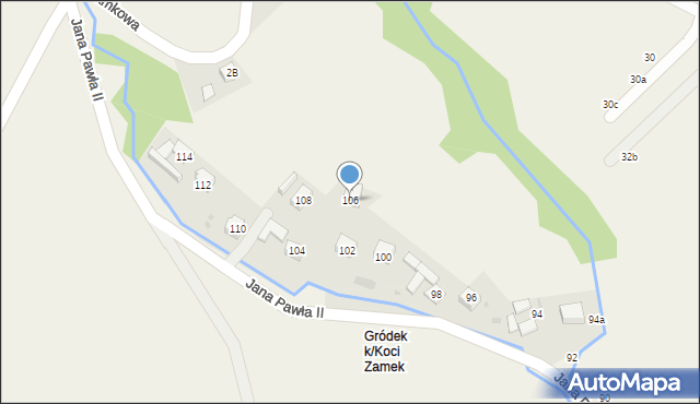 Grywałd, Jana Pawła II, 106, mapa Grywałd