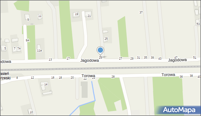 Jasień, Jagodowa, 23, mapa Jasień