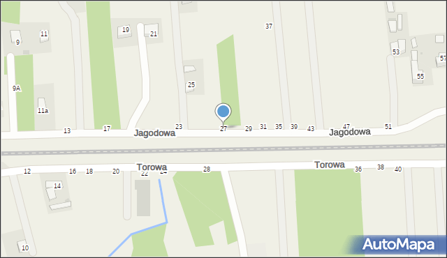 Jasień, Jagodowa, 27, mapa Jasień