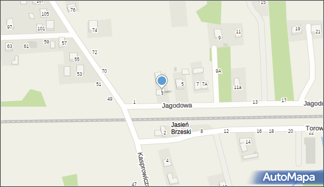 Jasień, Jagodowa, 3, mapa Jasień