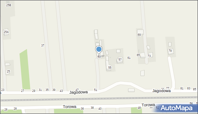 Jasień, Jagodowa, 53, mapa Jasień