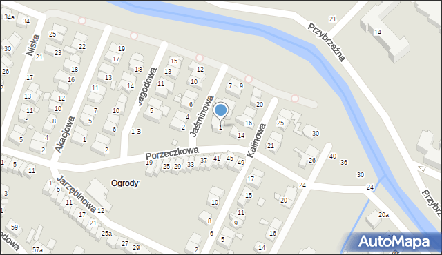 Kalisz, Jaśminowa, 1, mapa Kalisza