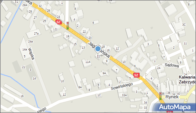 Kalwaria Zebrzydowska, Jagiellońska, 11, mapa Kalwaria Zebrzydowska
