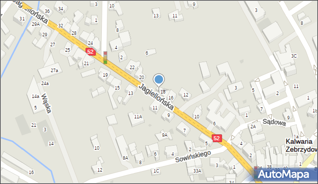 Kalwaria Zebrzydowska, Jagiellońska, 18A, mapa Kalwaria Zebrzydowska