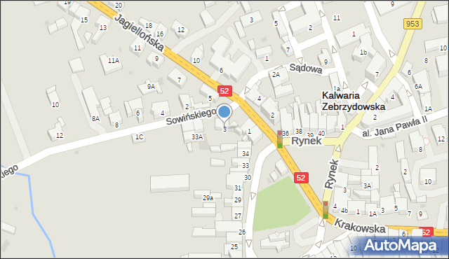 Kalwaria Zebrzydowska, Jagiellońska, 3, mapa Kalwaria Zebrzydowska