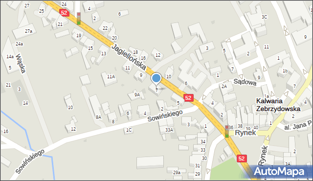 Kalwaria Zebrzydowska, Jagiellońska, 7, mapa Kalwaria Zebrzydowska