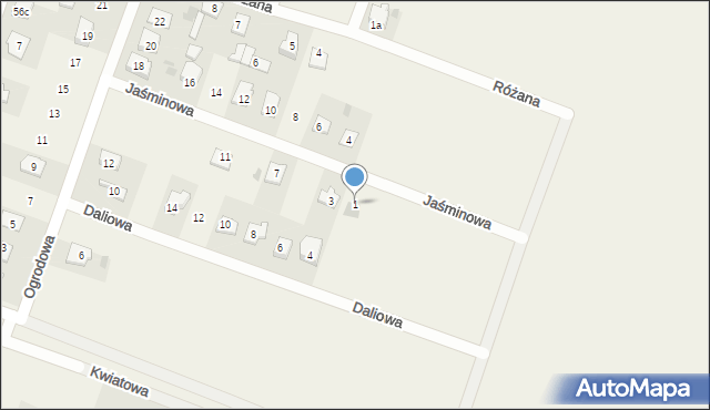 Kampinos A, Jaśminowa, 1, mapa Kampinos A