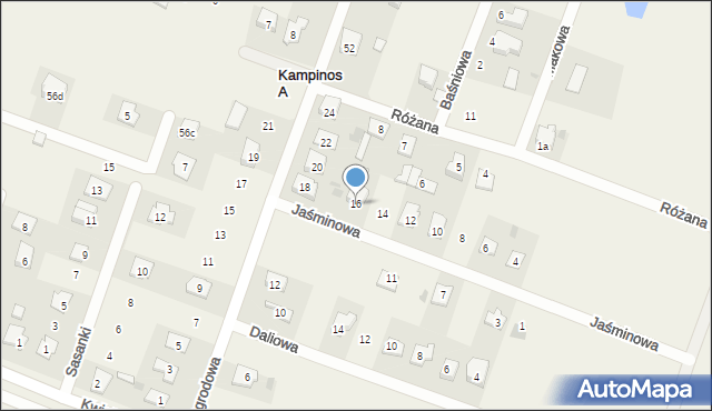 Kampinos A, Jaśminowa, 16, mapa Kampinos A