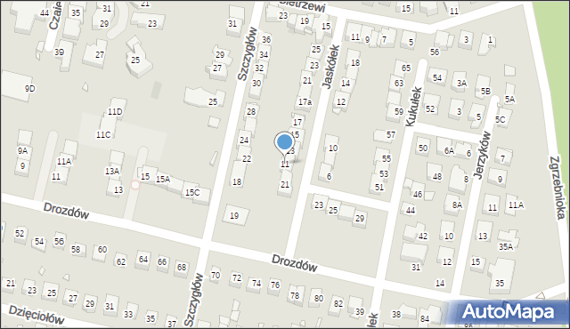 Katowice, Jaskółek, 11, mapa Katowic