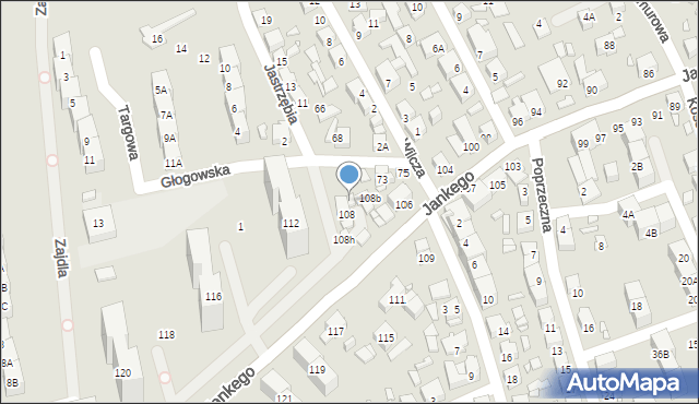 Katowice, Jankego Zygmunta Waltera, gen., 108d, mapa Katowic