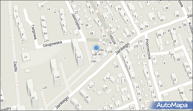 Katowice, Jankego Zygmunta Waltera, gen., 108f, mapa Katowic