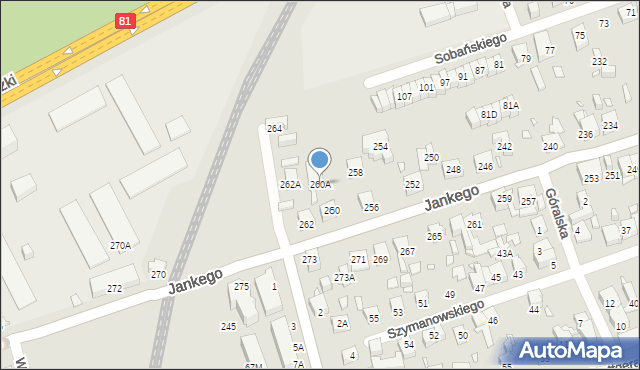 Katowice, Jankego Zygmunta Waltera, gen., 260A, mapa Katowic