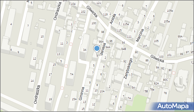 Katowice, Janasa Wincentego, 3, mapa Katowic