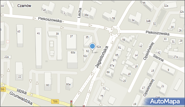 Kielce, Jagiellońska, 62b, mapa Kielc