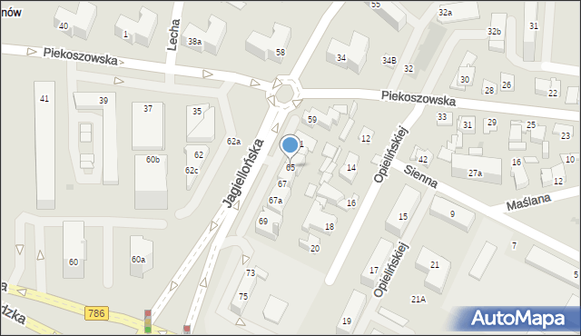 Kielce, Jagiellońska, 65, mapa Kielc