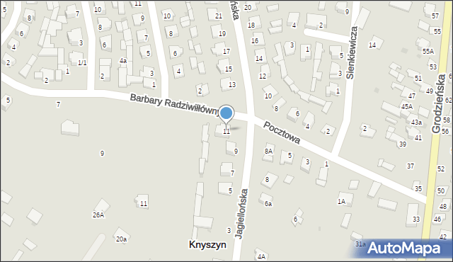 Knyszyn, Jagiellońska, 11, mapa Knyszyn
