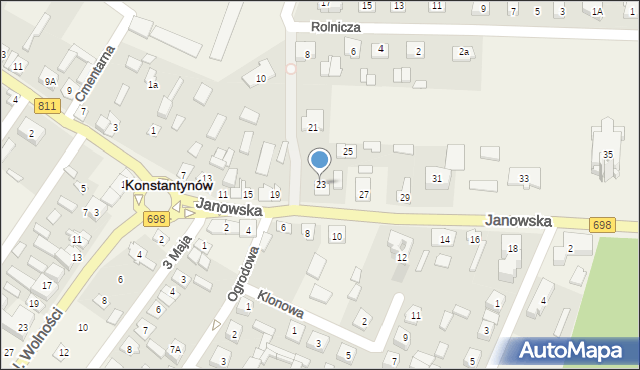 Konstantynów, Janowska, 23, mapa Konstantynów
