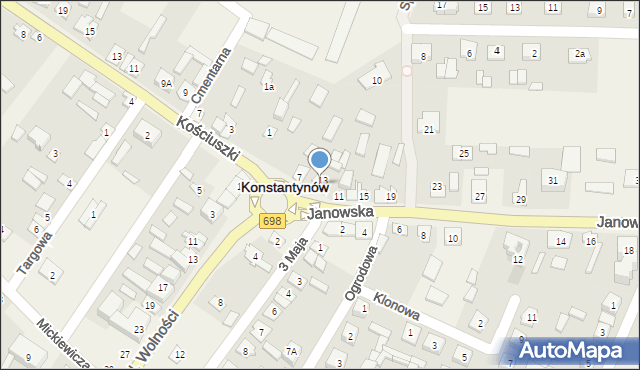 Konstantynów, Janowska, 9, mapa Konstantynów