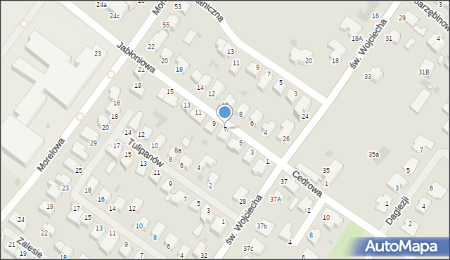 Koszalin, Jabłoniowa, 7, mapa Koszalina