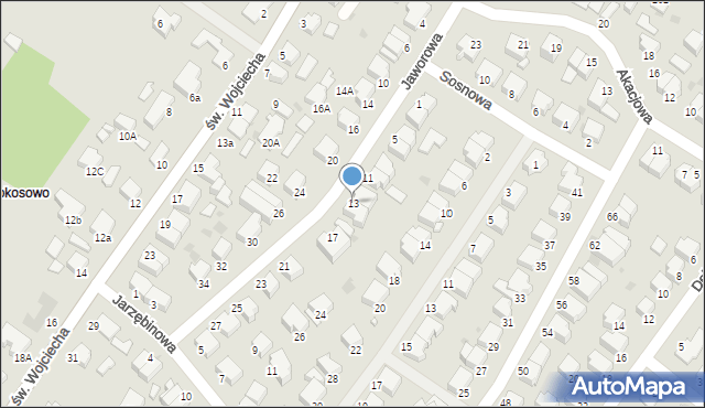 Koszalin, Jaworowa, 13, mapa Koszalina