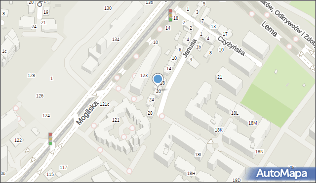 Kraków, Janusa Stefana, mjr. pil., 20, mapa Krakowa