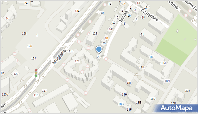 Kraków, Janusa Stefana, mjr. pil., 28, mapa Krakowa