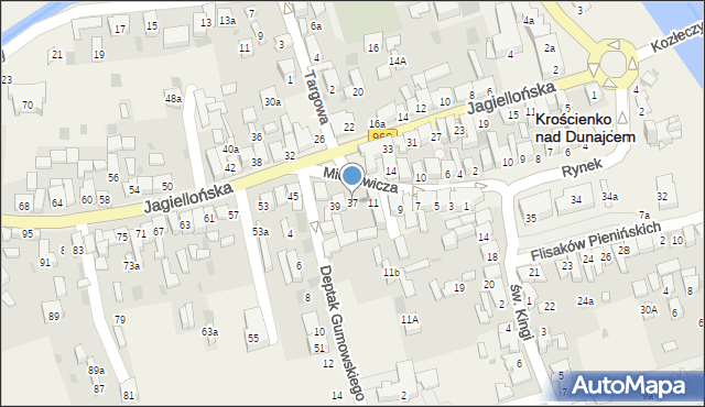 Krościenko nad Dunajcem, Jagiellońska, 37, mapa Krościenko nad Dunajcem