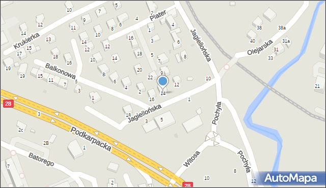 Krosno, Jagiellońska, 14, mapa Krosna