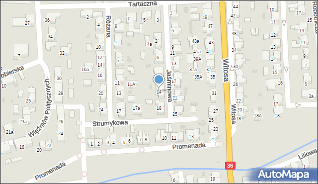 Krotoszyn, Jaśminowa, 14, mapa Krotoszyna