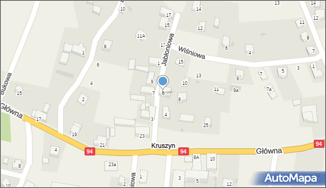 Kruszyn, Jabłoniowa, 6, mapa Kruszyn
