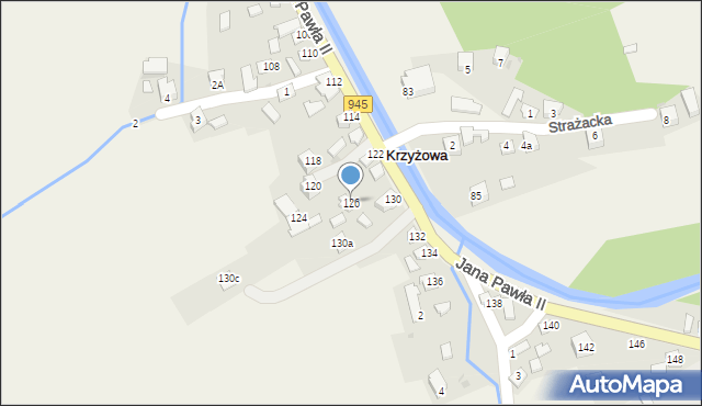 Krzyżowa, Jana Pawła II, 126, mapa Krzyżowa