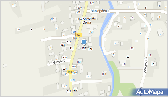 Krzyżowa, Jana Pawła II, 155, mapa Krzyżowa