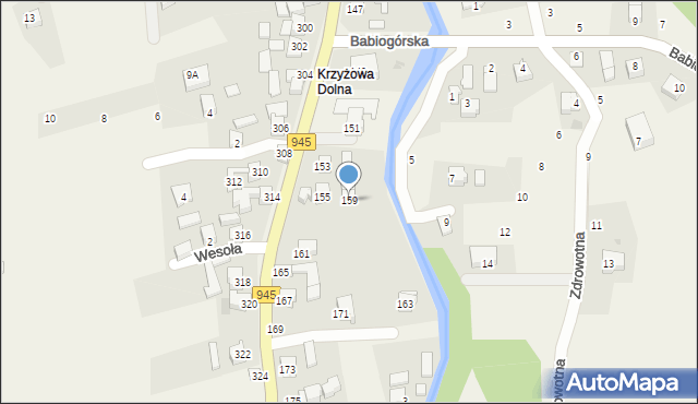 Krzyżowa, Jana Pawła II, 159, mapa Krzyżowa