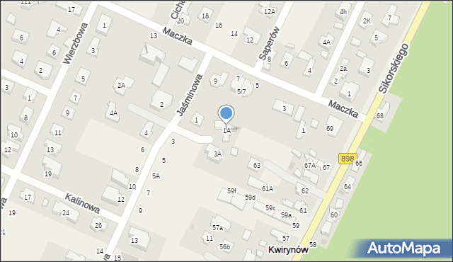 Kwirynów, Jaśminowa, 1A, mapa Kwirynów