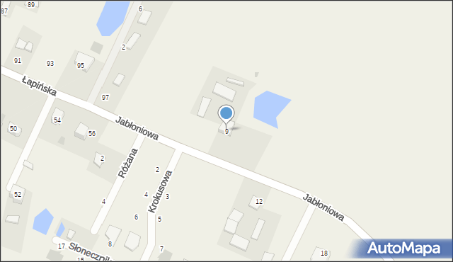 Łapino Kartuskie, Jabłoniowa, 9, mapa Łapino Kartuskie