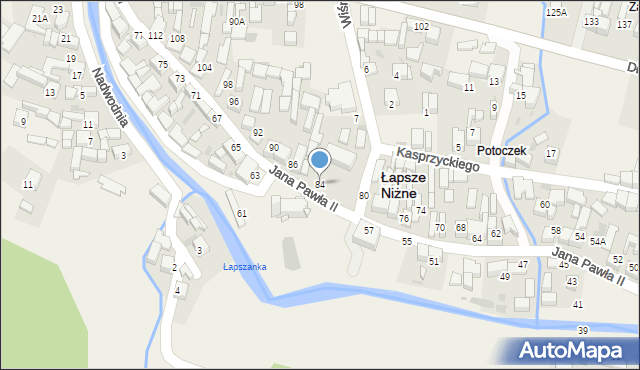 Łapsze Niżne, Jana Pawła II, 84, mapa Łapsze Niżne