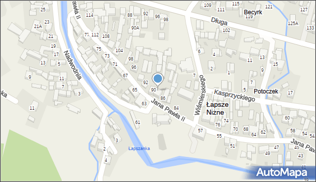 Łapsze Niżne, Jana Pawła II, 88, mapa Łapsze Niżne
