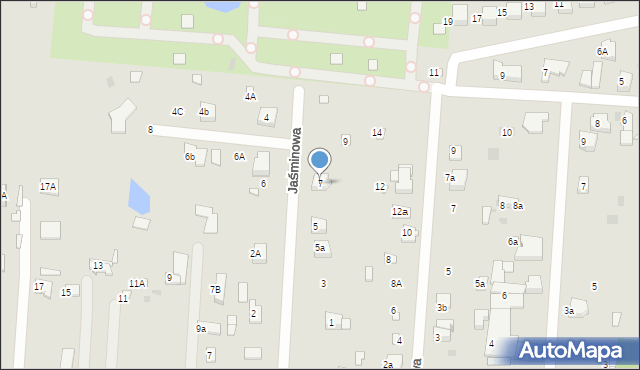 Łask, Jaśminowa, 7, mapa Łask