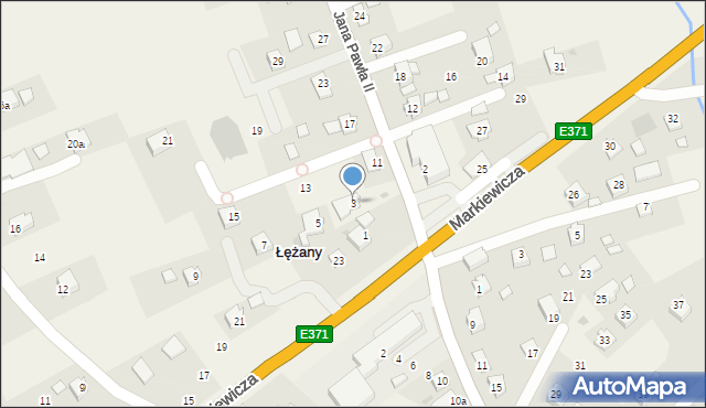 Łężany, Jana Pawła II, 3, mapa Łężany