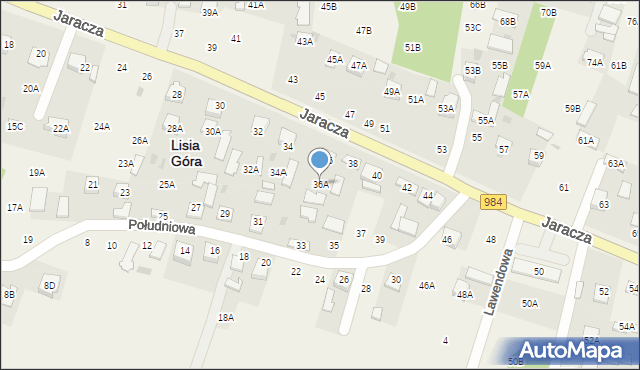 Lisia Góra, Jaracza Stefana, 36A, mapa Lisia Góra
