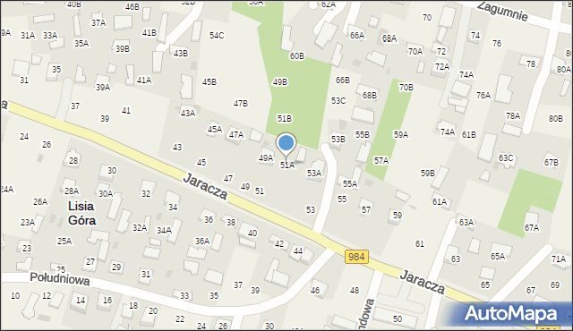 Lisia Góra, Jaracza Stefana, 51A, mapa Lisia Góra